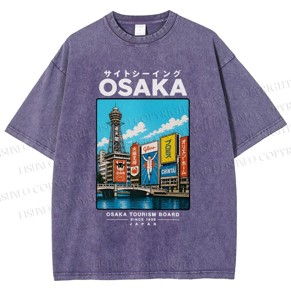 Unisex Osaka Travel Art Printed Washed Tee