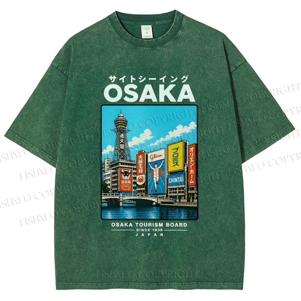Unisex Osaka Travel Art Printed Washed Tee
