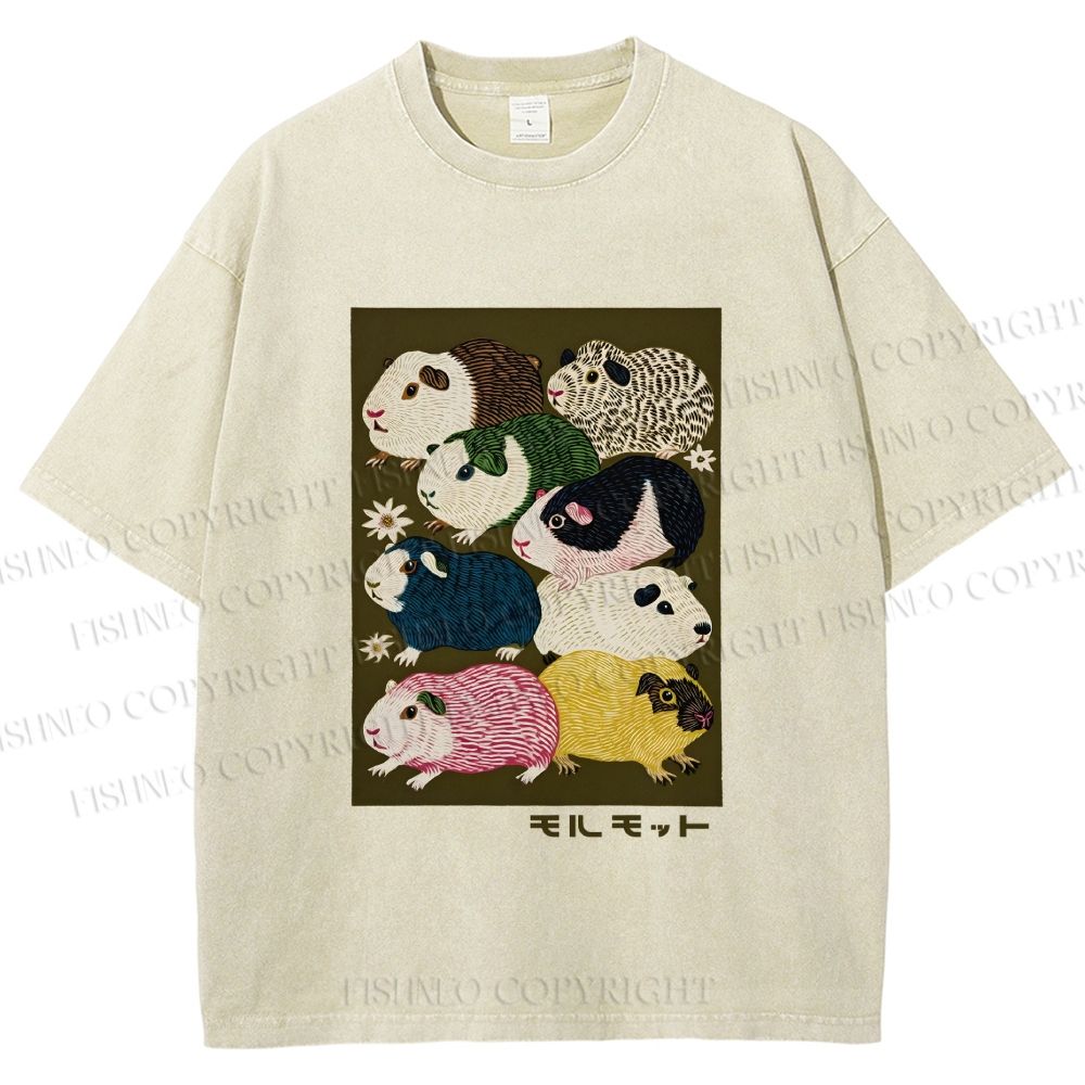 Unisex Guinea Pig Printed Washed Tee