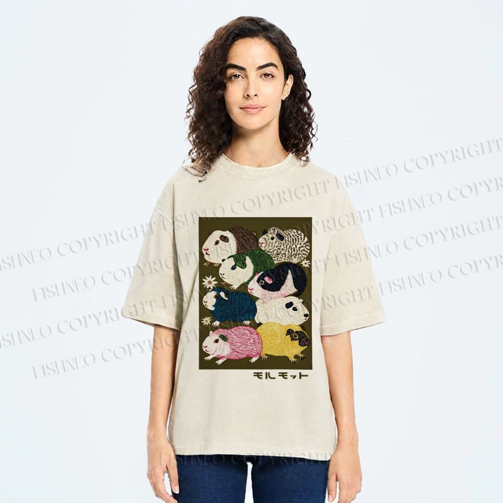 Unisex Guinea Pig Printed Washed Tee
