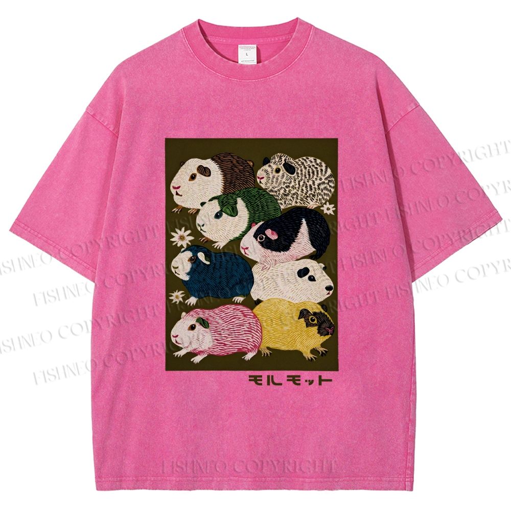 Unisex Guinea Pig Printed Washed Tee