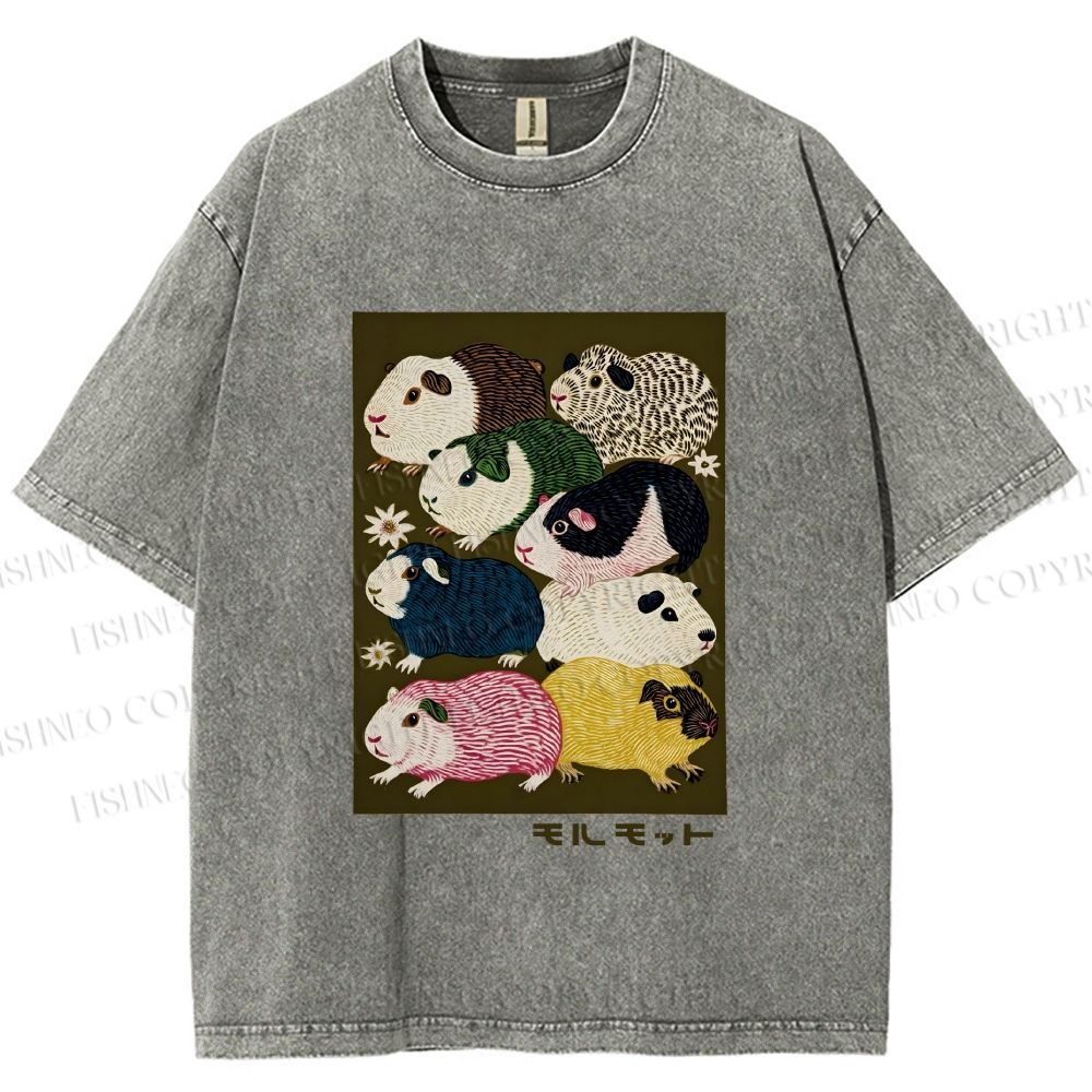 Unisex Guinea Pig Printed Washed Tee