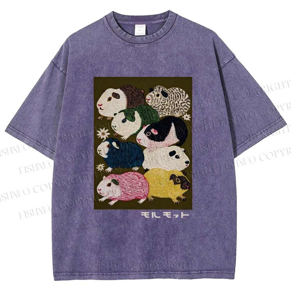 Unisex Guinea Pig Printed Washed Tee