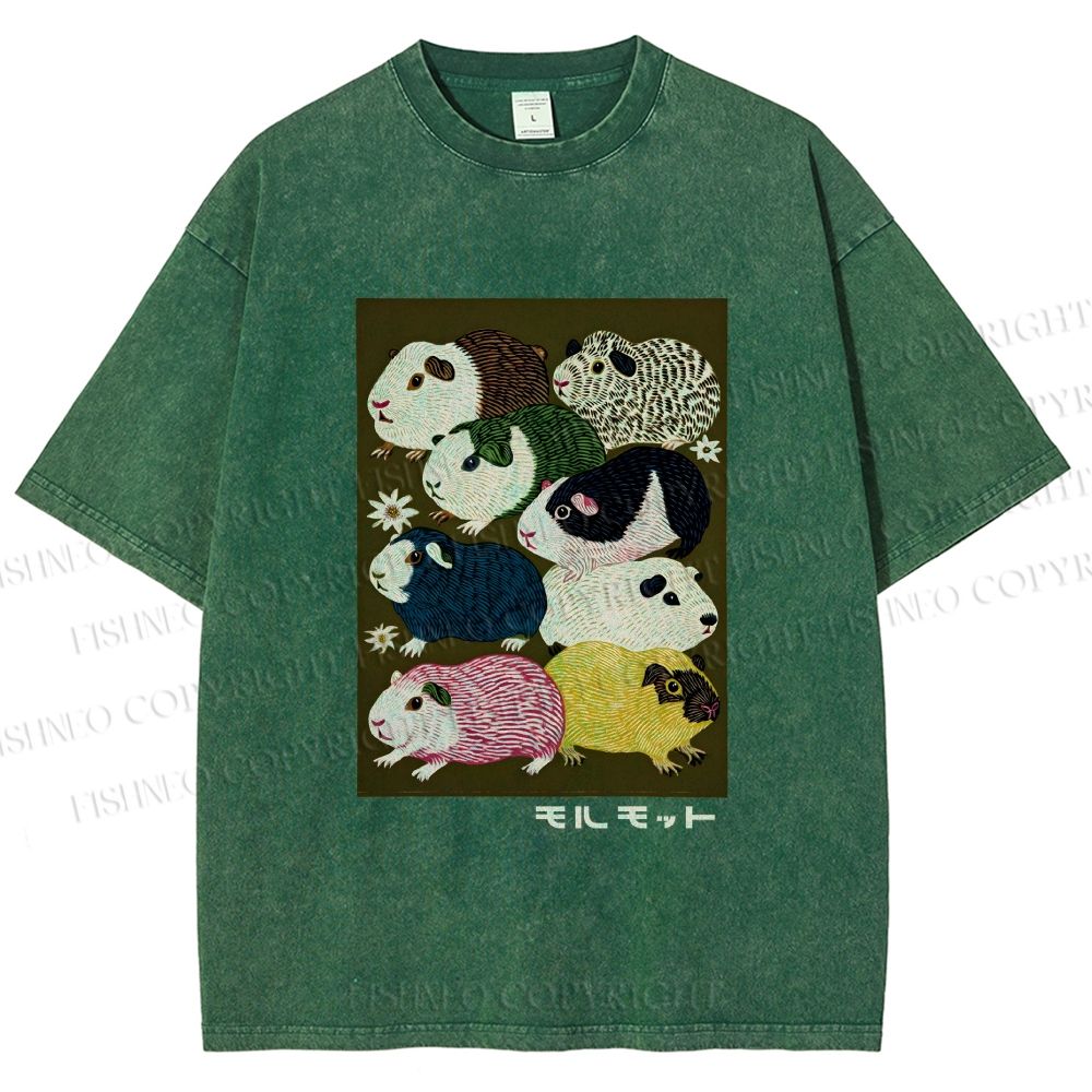 Unisex Guinea Pig Printed Washed Tee