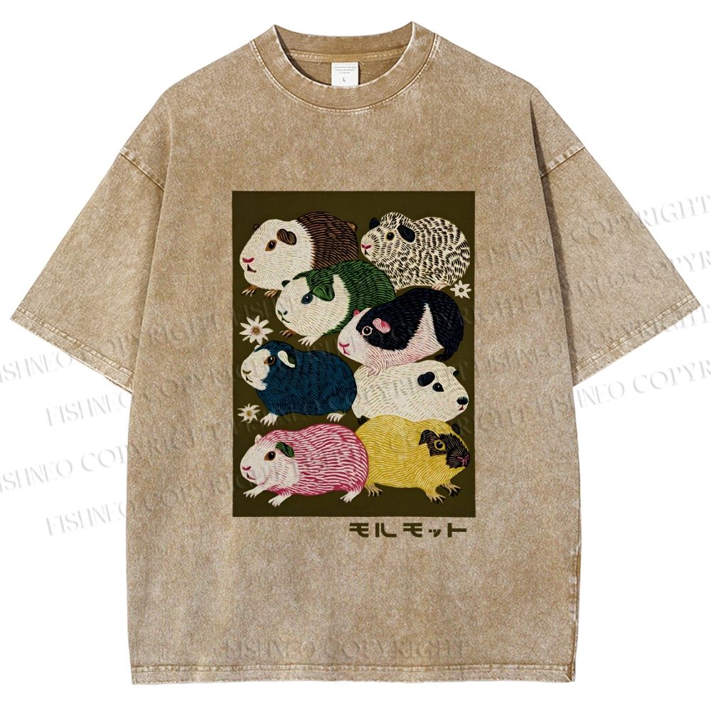 Unisex Guinea Pig Printed Washed Tee