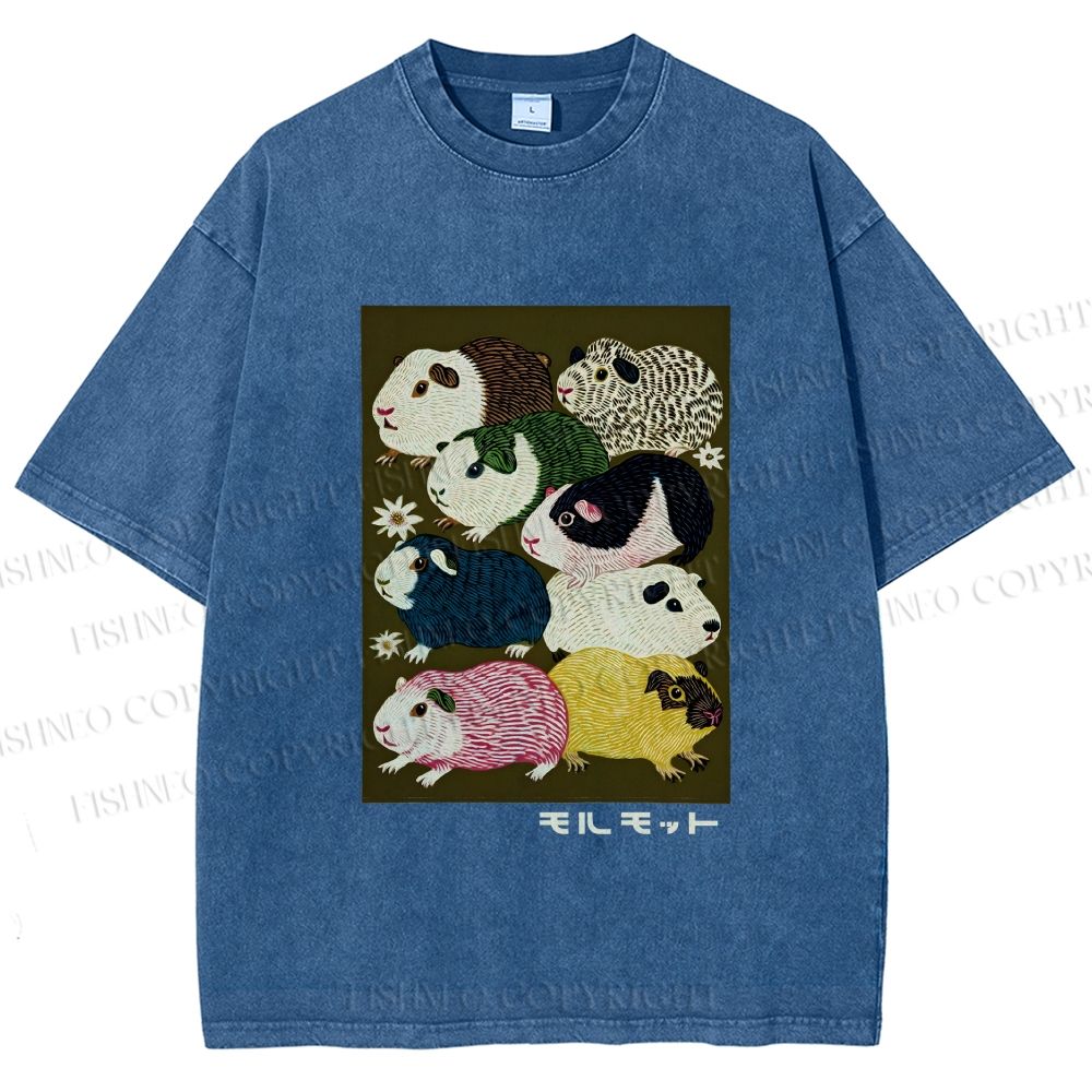 Unisex Guinea Pig Printed Washed Tee