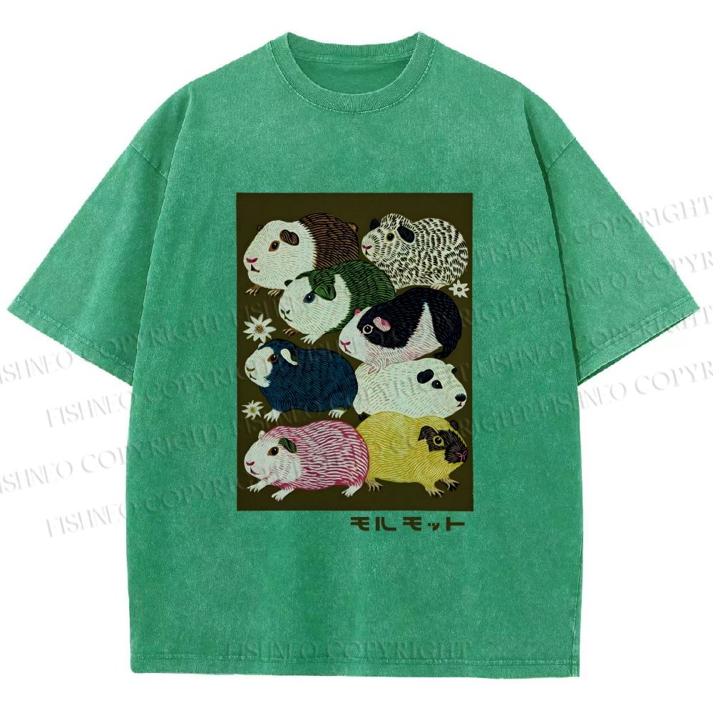 Unisex Guinea Pig Printed Washed Tee