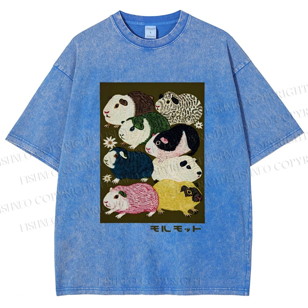 Unisex Guinea Pig Printed Washed Tee