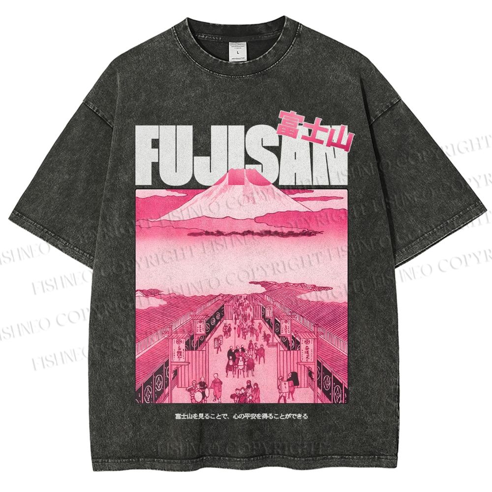 Unisex Fujisan Printed Washed Tee