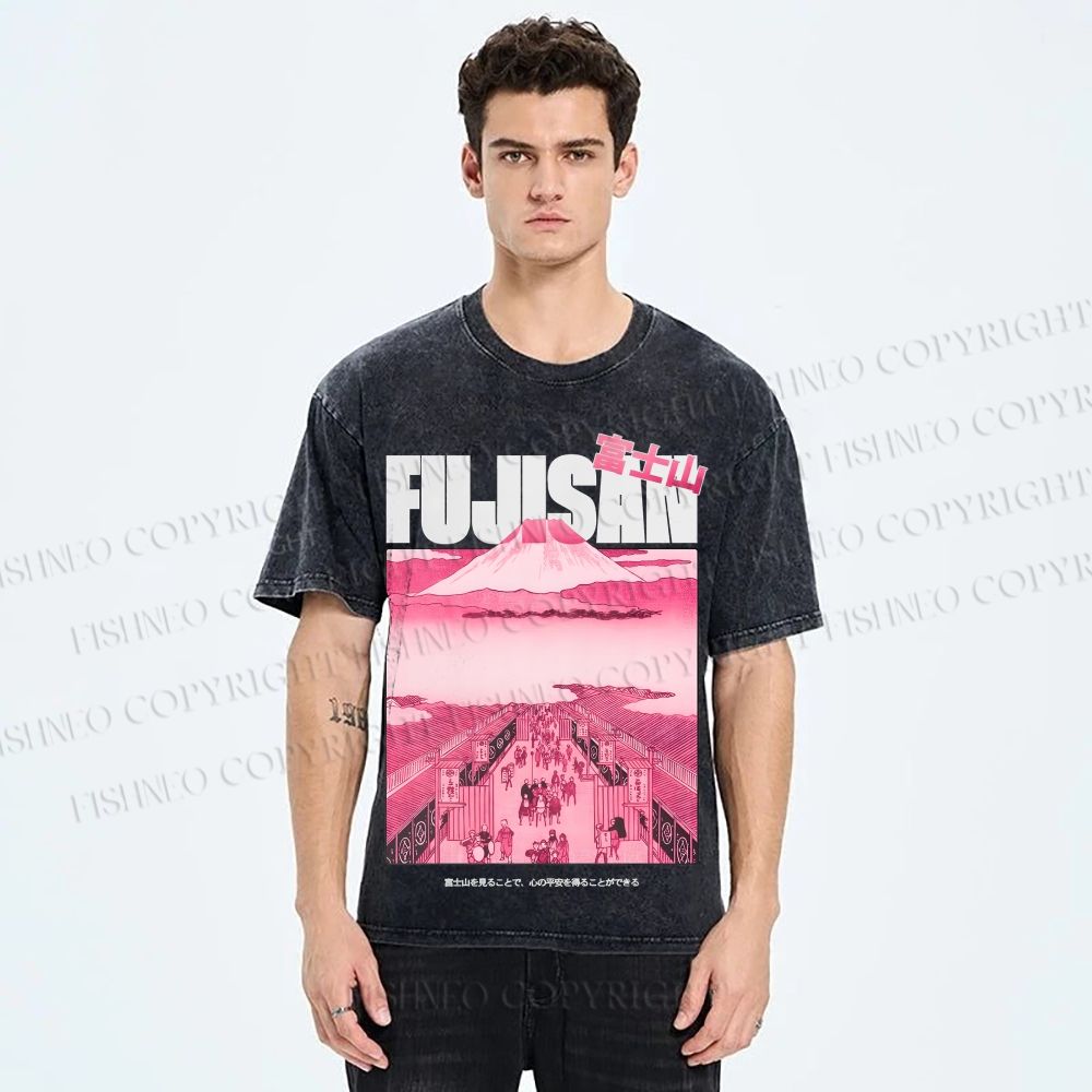 Unisex Fujisan Printed Washed Tee