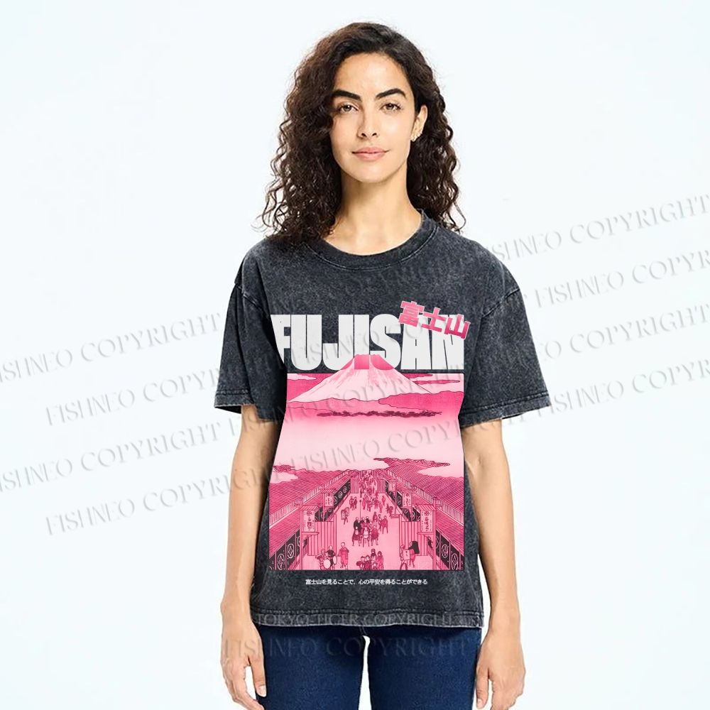 Unisex Fujisan Printed Washed Tee