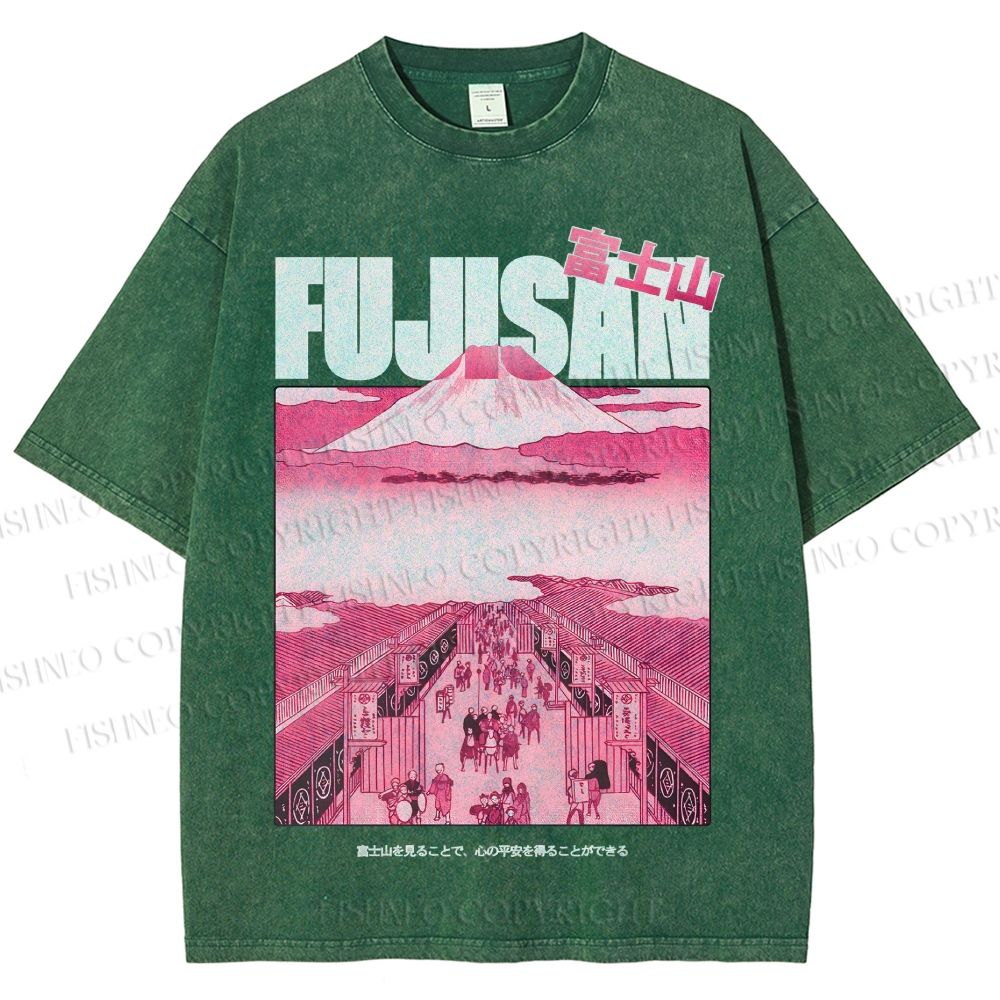 Unisex Fujisan Printed Washed Tee