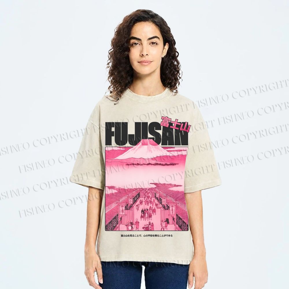Unisex Fujisan Printed Washed Tee
