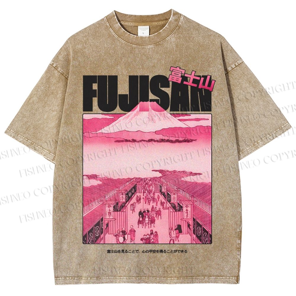 Unisex Fujisan Printed Washed Tee