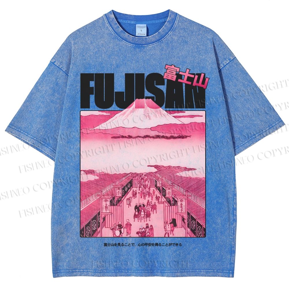 Unisex Fujisan Printed Washed Tee
