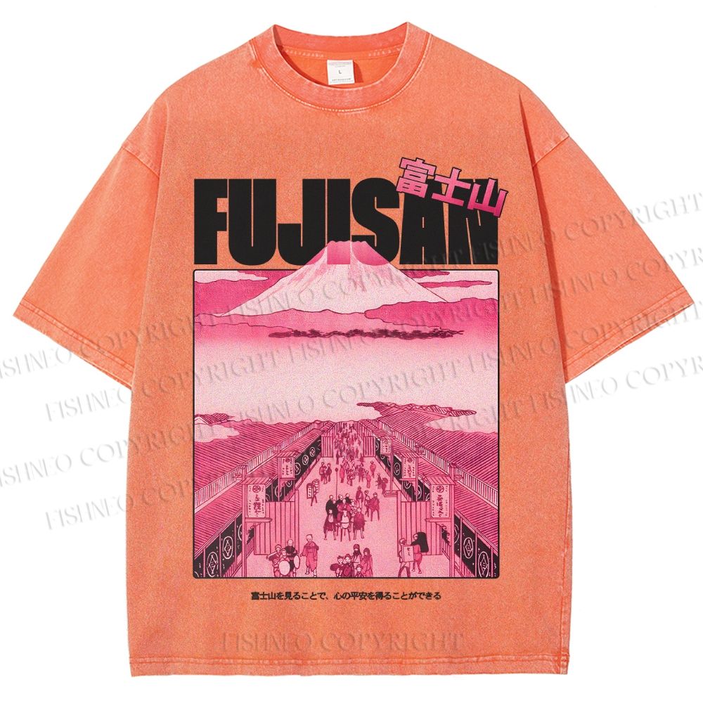 Unisex Fujisan Printed Washed Tee