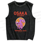 Unisex Osaka Drunken Octopus Printed Washed Tank Top