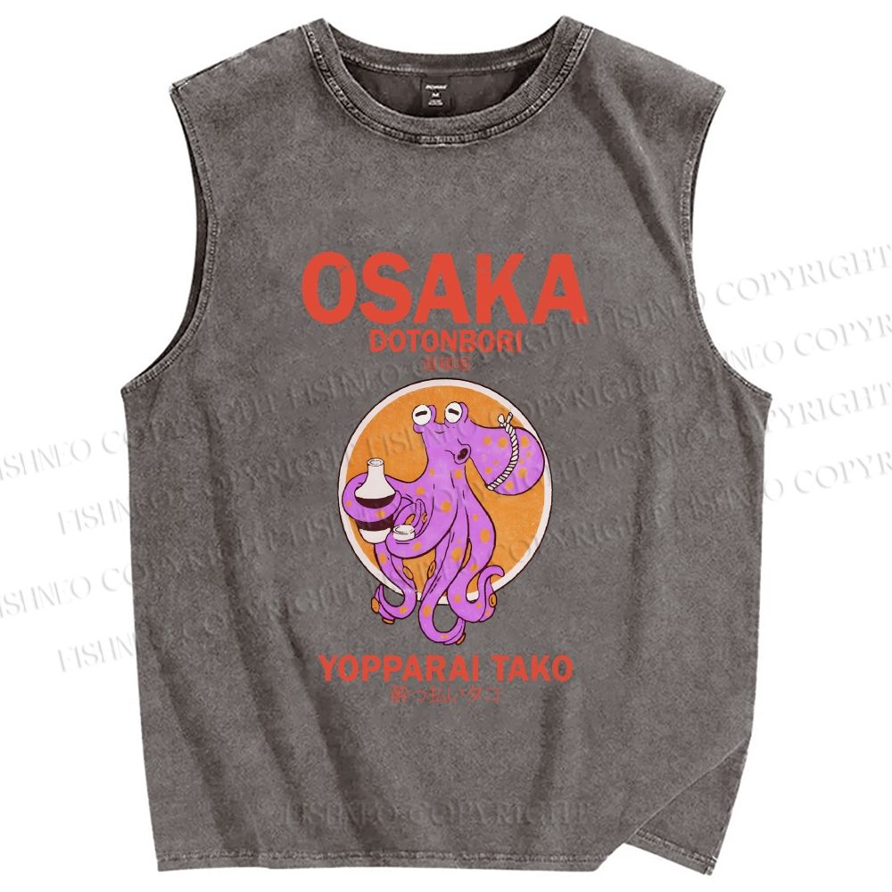 Unisex Osaka Drunken Octopus Printed Washed Tank Top