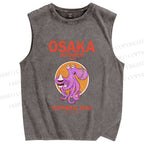 Unisex Osaka Drunken Octopus Printed Washed Tank Top