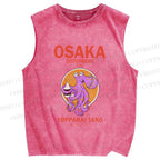 Unisex Osaka Drunken Octopus Printed Washed Tank Top