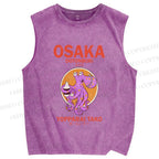 Unisex Osaka Drunken Octopus Printed Washed Tank Top
