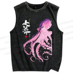 Unisex Octopus Printed Washed Tank Top