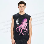 Unisex Octopus Printed Washed Tank Top