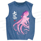 Unisex Octopus Printed Washed Tank Top