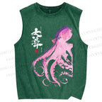 Unisex Octopus Printed Washed Tank Top