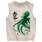 Unisex Octopus Printed Washed Tank Top