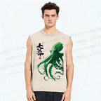 Unisex Octopus Printed Washed Tank Top