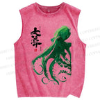 Unisex Octopus Printed Washed Tank Top