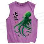 Unisex Octopus Printed Washed Tank Top