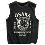 Unisex Osaka Drunken Octopus Printed Washed Tank Top