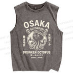 Unisex Osaka Drunken Octopus Printed Washed Tank Top