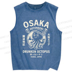 Unisex Osaka Drunken Octopus Printed Washed Tank Top