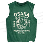 Unisex Osaka Drunken Octopus Printed Washed Tank Top