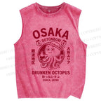 Unisex Osaka Drunken Octopus Printed Washed Tank Top