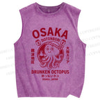 Unisex Osaka Drunken Octopus Printed Washed Tank Top