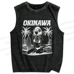 Unisex Okinawa Surf Printed Washed Tank Top