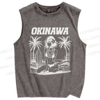 Unisex Okinawa Surf Printed Washed Tank Top