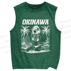 Unisex Okinawa Surf Printed Washed Tank Top