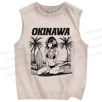 Unisex Okinawa Surf Printed Washed Tank Top