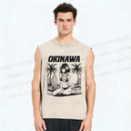 Unisex Okinawa Surf Printed Washed Tank Top