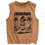 Unisex Okinawa Surf Printed Washed Tank Top