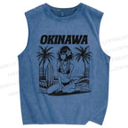 Unisex Okinawa Surf Printed Washed Tank Top
