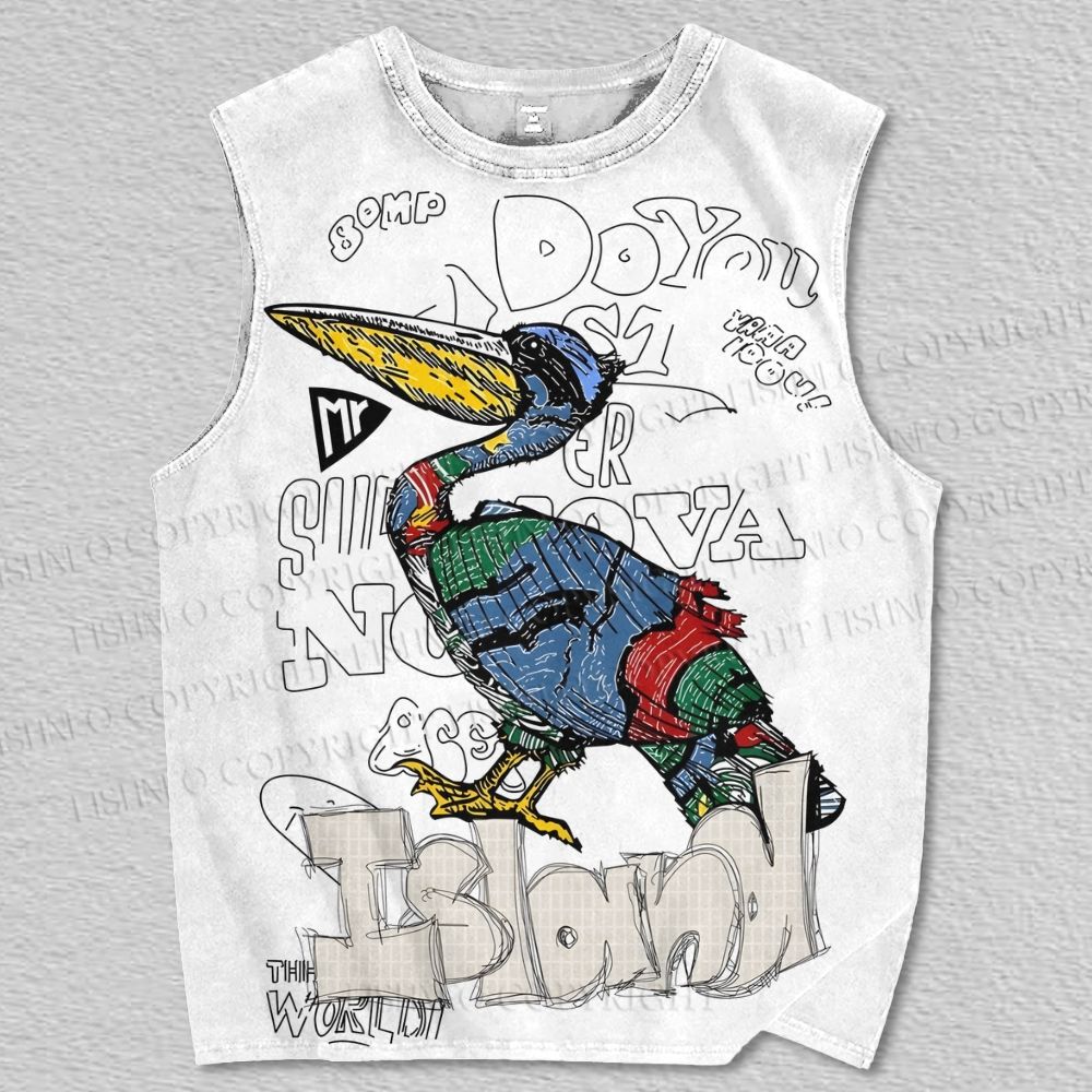 Unisex Graffiti Pelican Printed Tank Top