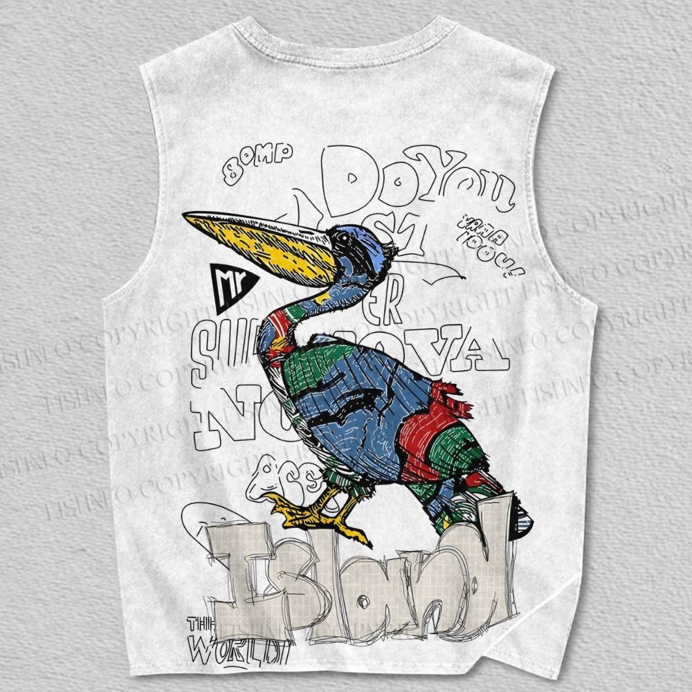 Unisex Graffiti Pelican Printed Tank Top