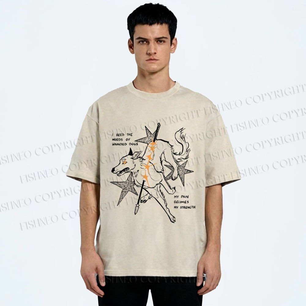 Unisex Pain Strength Dog Printed Washed Tee