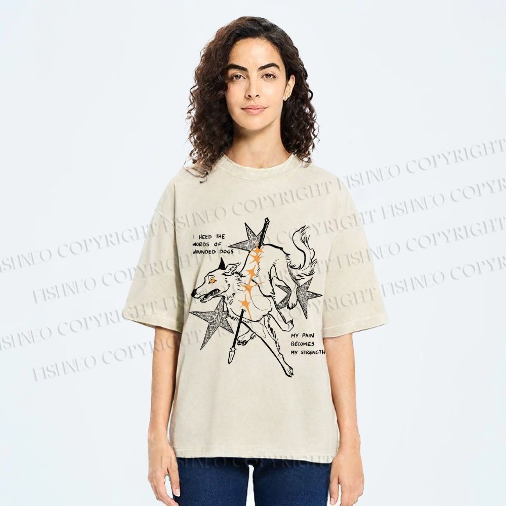 Unisex Pain Strength Dog Printed Washed Tee
